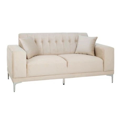 CREAM VELVET TWO-SEATER SOFA 181X86X85CM W SILVER METAL LEGS KD