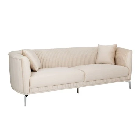 CREAM VELVET THREE-SEATER SOFA 220X96X73CM W SILVER METAL LEGS KD