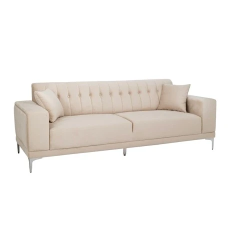 CREAM VELVET THREE-SEATER SOFA 236X86X85CM W SILVER METAL LEGS KD