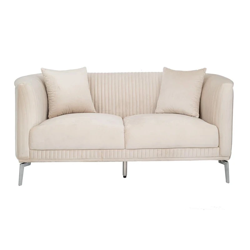 CREAM VELEVT TWO-SEATER SOFA 170X96X73CM W SILVER METAL LEGS KD