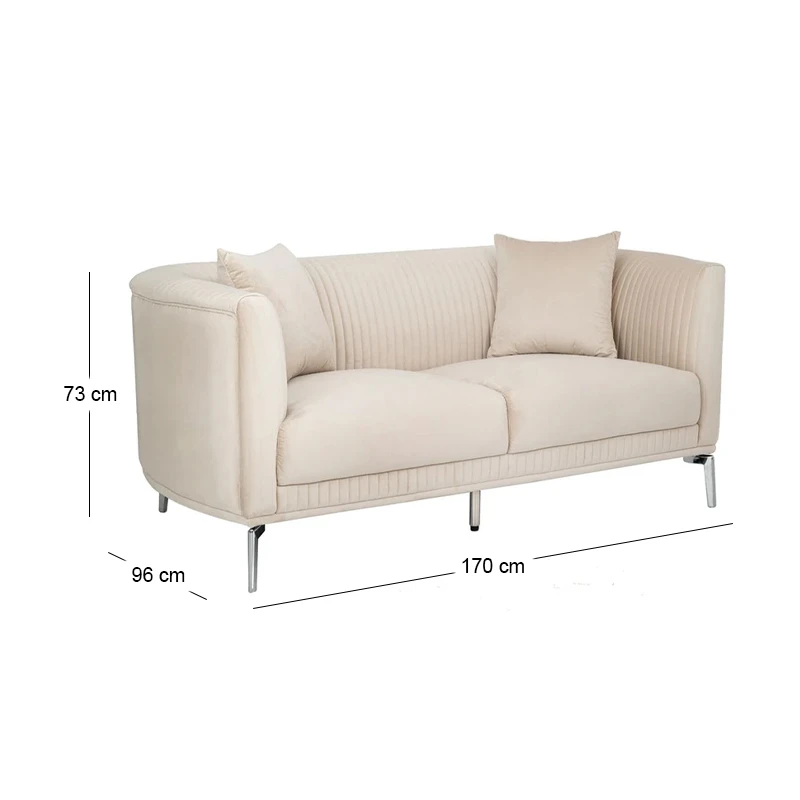 CREAM VELEVT TWO-SEATER SOFA 170X96X73CM W SILVER METAL LEGS KD
