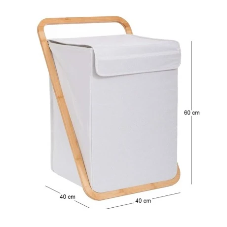 CREAM FABRIC LAUNDRY BASKET WITH LID 40X40X70CM