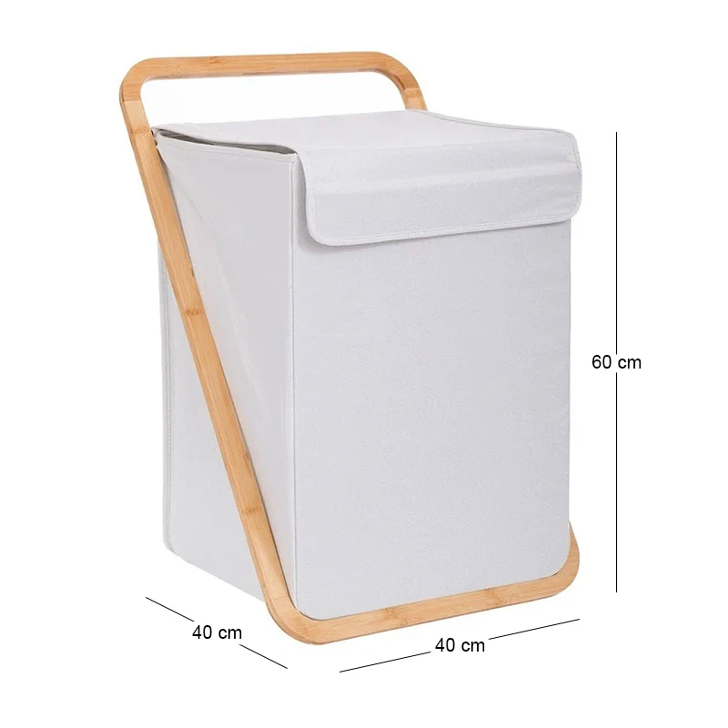 CREAM FABRIC LAUNDRY BASKET WITH LID 40X40X70CM