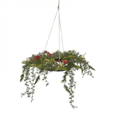 PENDING WREATH WITH RED BERRIES AND HANGING FIR BRANCHES 50CM