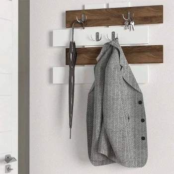 Κρεμάστρα τοίχου Holly Megapap χρώμα λευκό - καρυδί 80x5x60εκ.