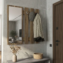 Κρεμάστρα τοίχου με καθρέπτη Folin Megapap χρώμα καρυδί 90x4x90εκ.
