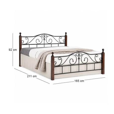 Adel double bed by metal - wood in black - walnut color 160x200cm.