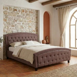 Κρεβάτι Alexia Megapap υφασμάτινο χρώμα καφέ 160x200εκ.