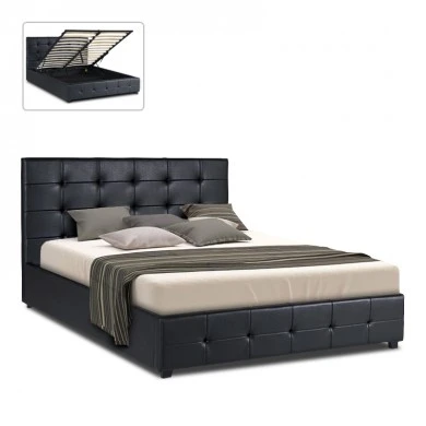 Iro Megapap PU leather bed with storage space in black color 160x200cm.