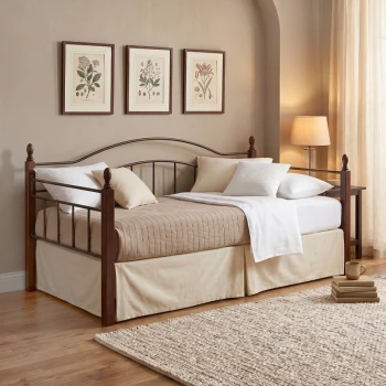 VINCENT Daybed 90x190 Metal Black/Wood Walnut