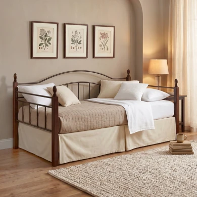 Κρεβάτι - Καναπές VINCENT DAYBED μεταλλικός και ξύλινος σε χρώμα μαύρο και καρυδί 90x190εκ.