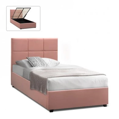 Kingston Megapap velvet bed with storage space in melon pink color 100x200cm.