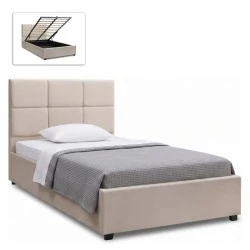 Kingston Megapap velvet bed with storage space in cream color 100x200cm. Kingston Megapap velvet bed with storage space in cream color 100x200cm.