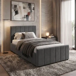 Single bed Doulia pakoworld anthracite velvet 100x200cm Single bed Doulia pakoworld anthracite velvet 100x200cm