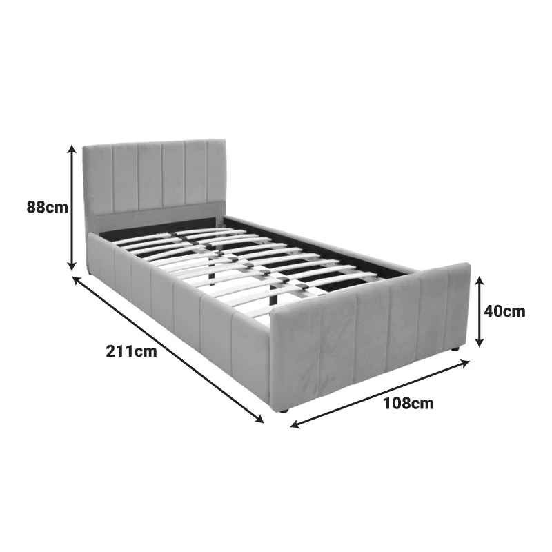 Single bed Doulia pakoworld anthracite velvet 100x200cm