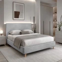 MORISSON Bed 140x190cm Light Grey Fabric