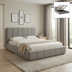 Κρεβάτι Nival Megapap υφασμάτινο με αποθηκευτικό χώρο χρώμα μπεζ 160x200εκ.