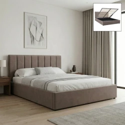 Κρεβάτι Renata Megapap υφασμάτινο με αποθηκευτικό χώρο χρώμα μπεζ 150x200εκ.