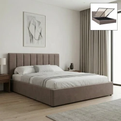 Renata Megapap fabric bed with storage space in beige color 160x200cm. Renata Megapap fabric bed with storage space in beige color 160x200cm.