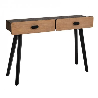 WOODEN CONSOLE WITH 2 DRAWERS AND BLACK METAL LEGS 124X32X84,5CM