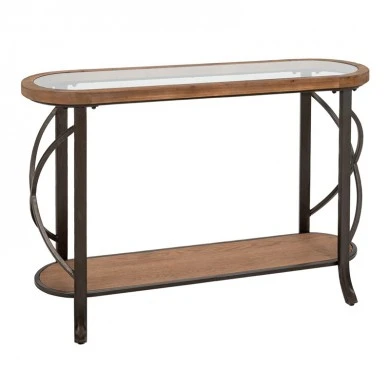 WOODEN CONSOLE WITH GLASS AND GREY METAL FRAME 123X43X80,5CM