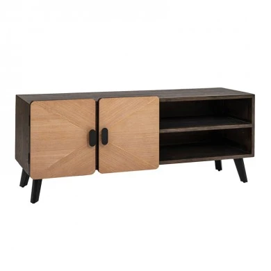 WOODEN TV CABINET WITH BLACK METAL LEGS 150X40,5X59CM