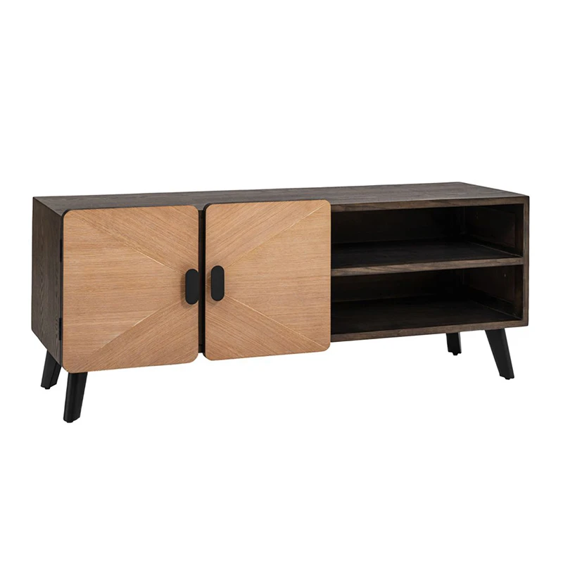 WOODEN TV CABINET WITH BLACK METAL LEGS 150X40,5X59CM