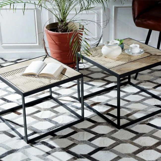 MANGO WOOD METAL COFFE TABLE SET 2 50X40 44X36CM