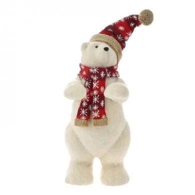 WHITE POLAR BEAR WITH RED POLKA DOT  HAT AND SCARF 25Χ29Χ59CM