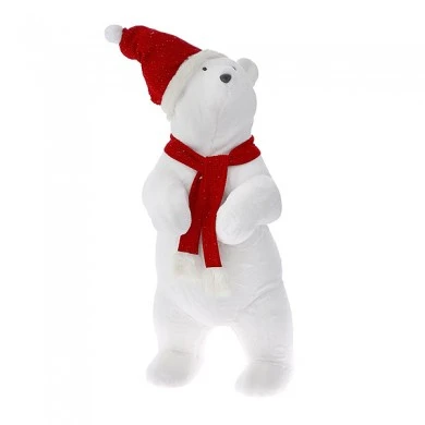 WHITE POLAR BEAR WITH RED HAT AND SCARF 43X36X82 CM