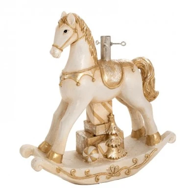 WHITE GOLD CERAMIC ROCKING HORSE TREE STAND 42Χ42Χ44 CM