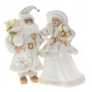 WHITE VELVET MR. AND MRS SANTA SET 2 65CM