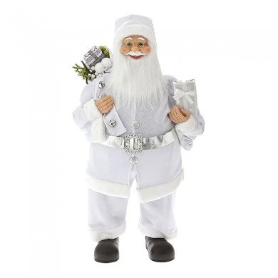 WHITE VELVET SANTA WEARING A CAPE 80CM
