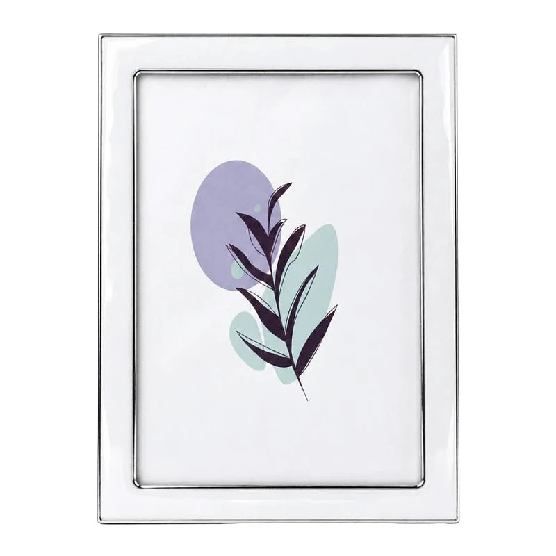 WHITE WITH SILVER COVER METAL PHOTO FRAME WITH LIQUID GLASS EFFECT 19X14CM
