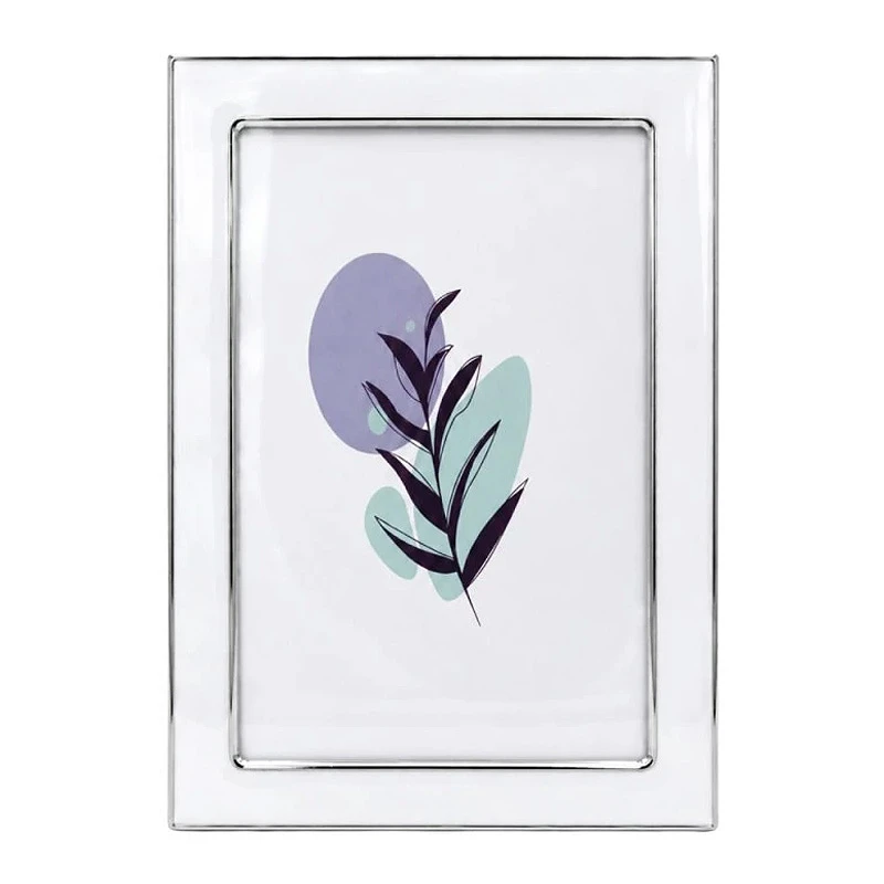 WHITE WITH SILVER COVER METAL FRAME WITH LIQUID GLASS EFFECT 21,5X16,5CM