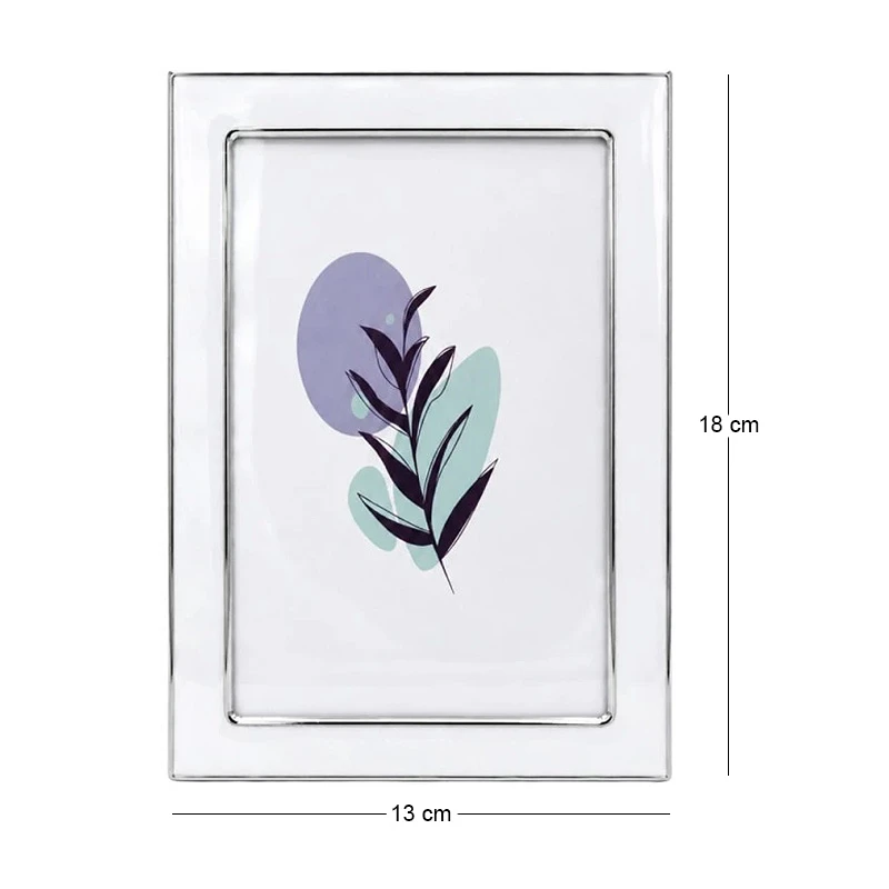 WHITE WITH SILVER COVER METAL FRAME WITH LIQUID GLASS EFFECT 21,5X16,5CM