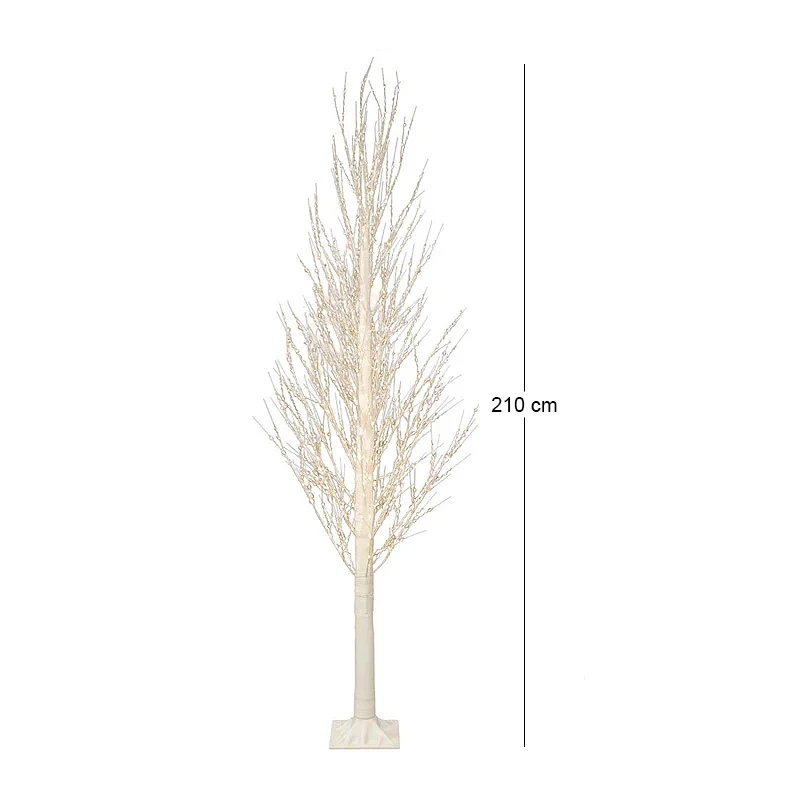 ILLUMINATED XMAS TREE 210CM WITH 1100 WARM WHITE LED ON WHITE METAL BASE 25X25CM