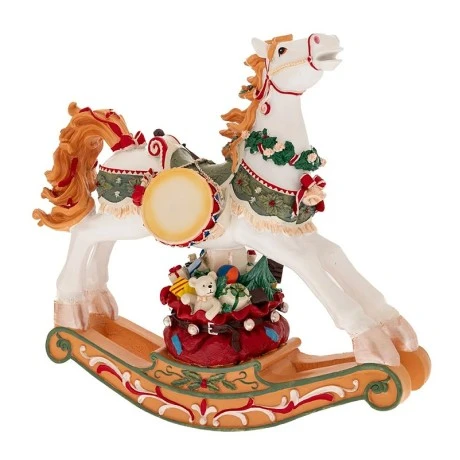 XMAS WHITE  GOLD RESIN ROCKING HORSE 49X18X46CM