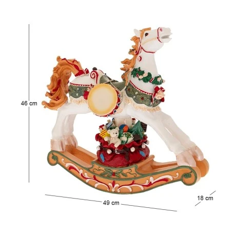 XMAS WHITE  GOLD RESIN ROCKING HORSE 49X18X46CM