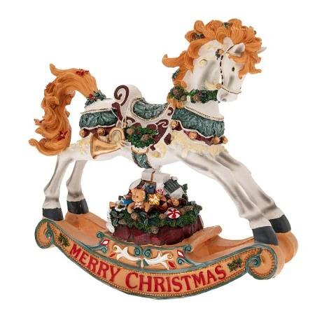 XMAS WHITE  GOLD RESIN ROCKING HORSE 63,5X22X62CM