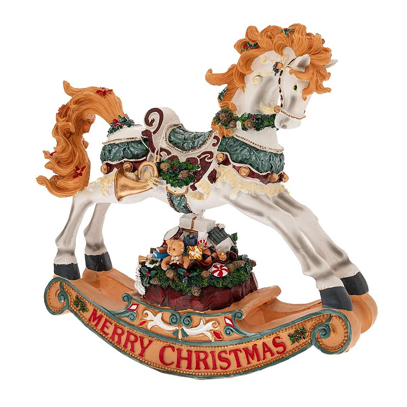 XMAS WHITE  GOLD RESIN ROCKING HORSE 63,5X22X68CM