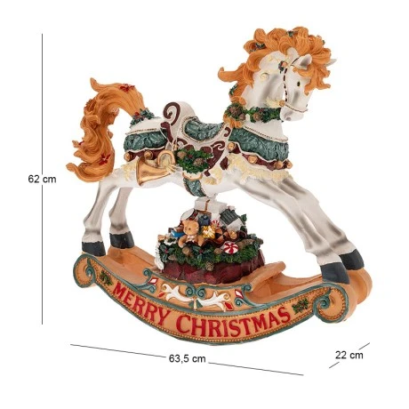 XMAS WHITE  GOLD RESIN ROCKING HORSE 63,5X22X62CM