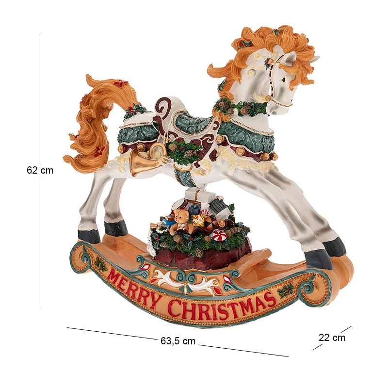 XMAS WHITE  GOLD RESIN ROCKING HORSE 63,5X22X68CM