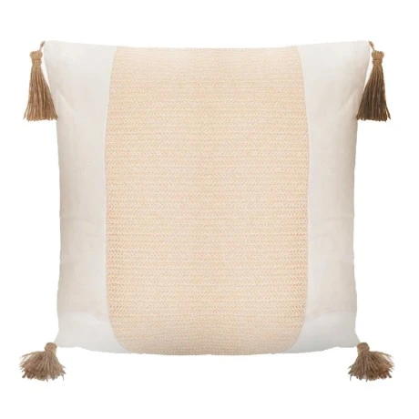 WHITE CRΘME FABRIC PILLOW WITH TASSELS 43X43CM