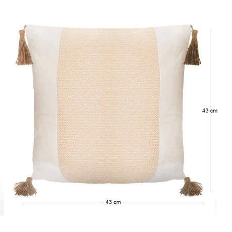 WHITE CRΘME FABRIC PILLOW WITH TASSELS 43X43CM