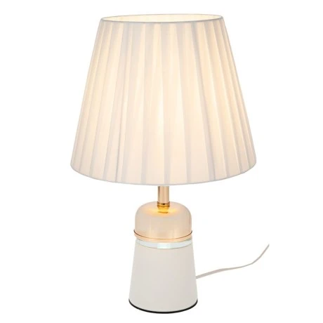 WHITE METAL LAMP WITH GOLD DETAILS AND EXTRA LIGHTING AT THE BASE 37.5CM