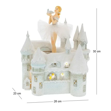 WHITE RESIN BALLERINA ON ROTATING MUSICAL CASTLE WΙΤΗ LED 26Χ20Χ29.5CM