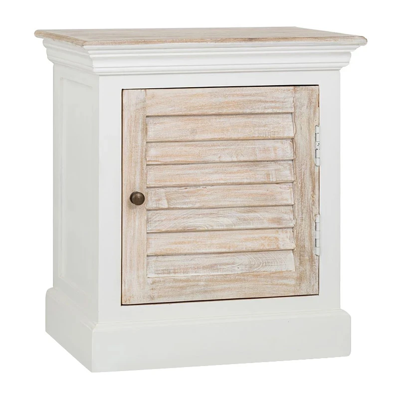 WHITE VINTAGE WOODEN BEDSIDE TABLE 58X35X71CM