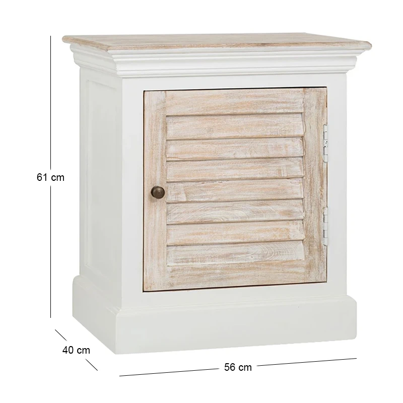 WHITE VINTAGE WOODEN BEDSIDE TABLE 58X35X71CM