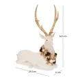 WHITE RESIN SITTING DEER WITH WREATH ON THE NECK 25.5X12X34.5CM